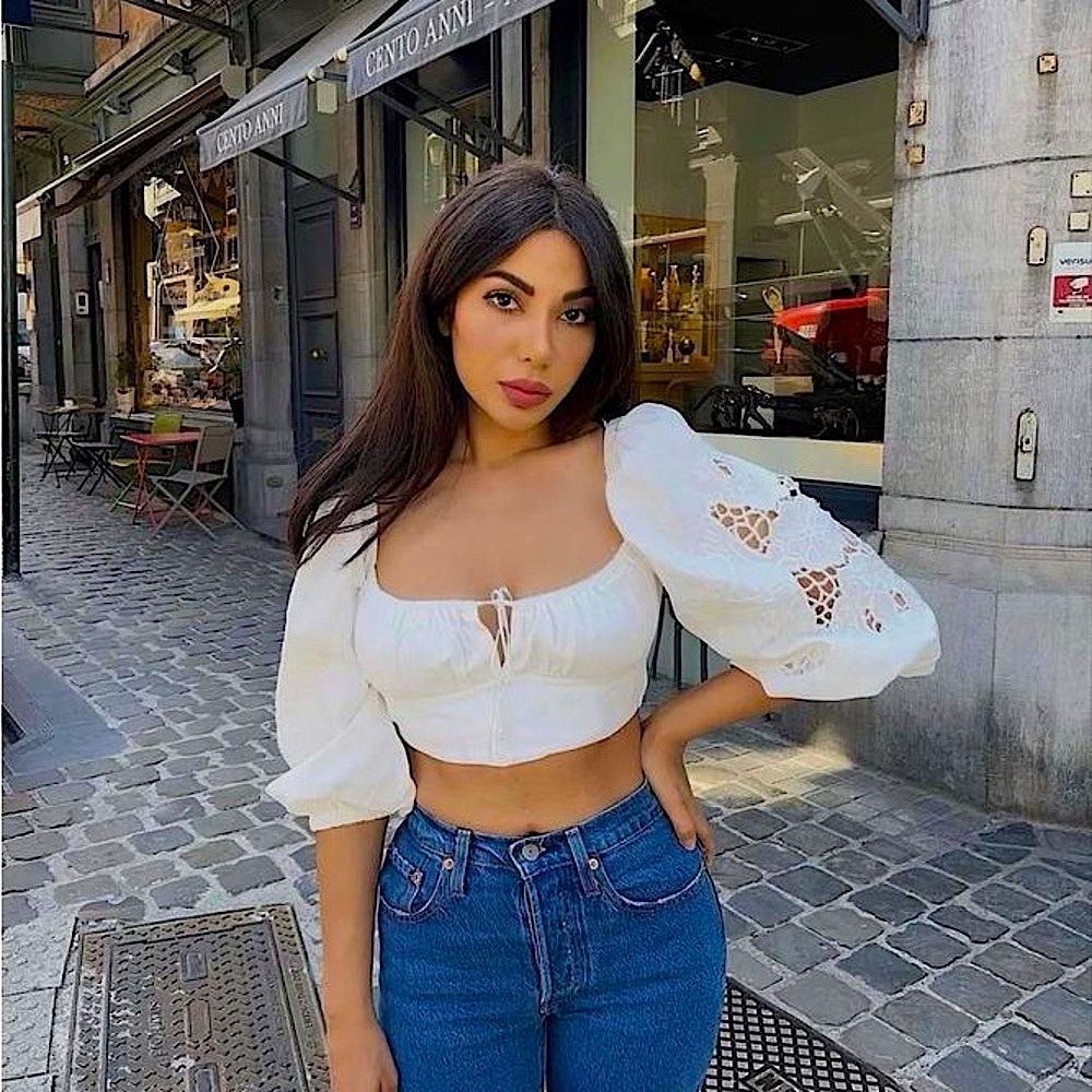 ZARA White Puff Sleeve Crop Top with Cut Out
